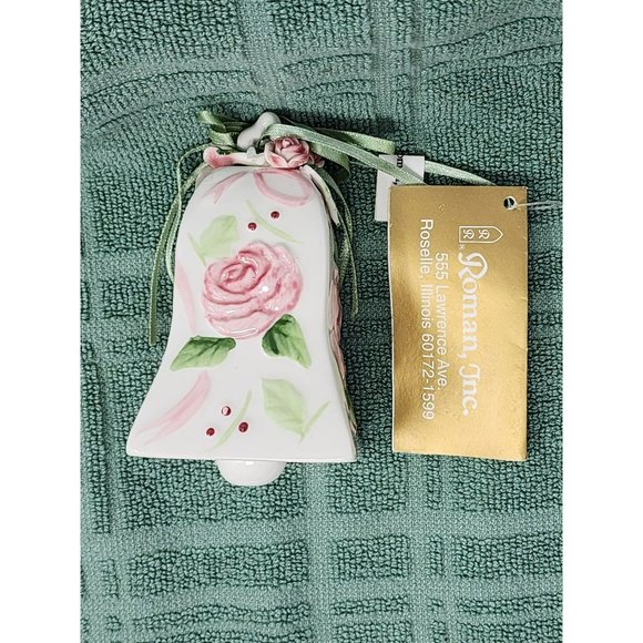 Set Of 4‎ Vintage Roman, Inc Ornaments Summer Blooms Pink Rose With Tags - Picture 6 of 16